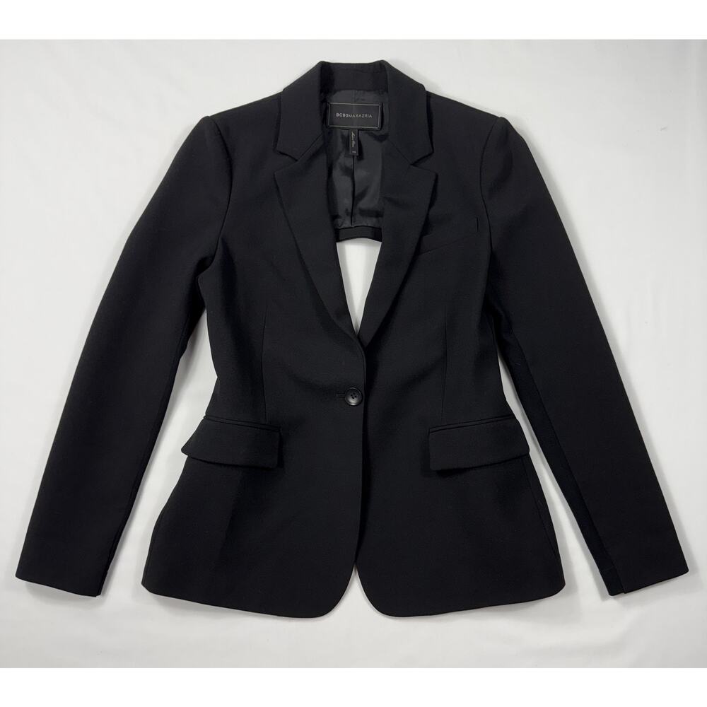 BCBGMAXAZRIA Womens Black Straight Fit Blazer Black Open-Back with Straps XS - Picture 2 of 12